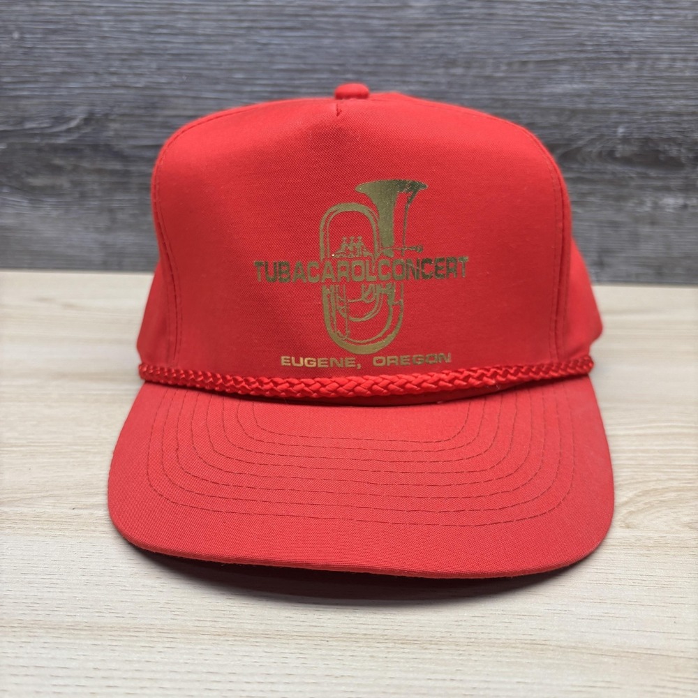 Vintage Tuba Carol Concert Hat Cap Snap Back Red Rope Music Event Eugene Oregon